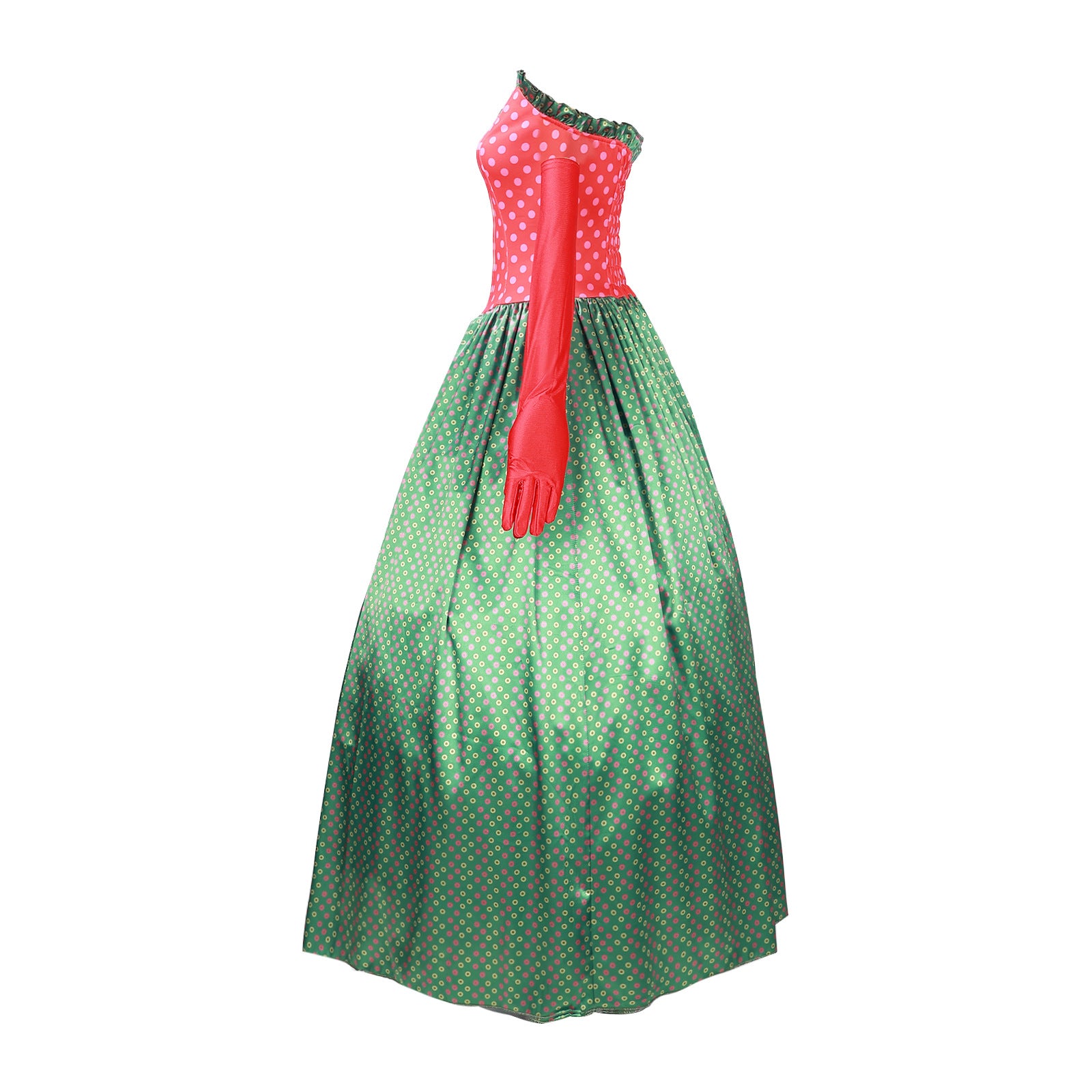 Christmas Green 1930s Grinch Martha Cosplay Costumes Polka Dot Strapless Dress - Ciclove