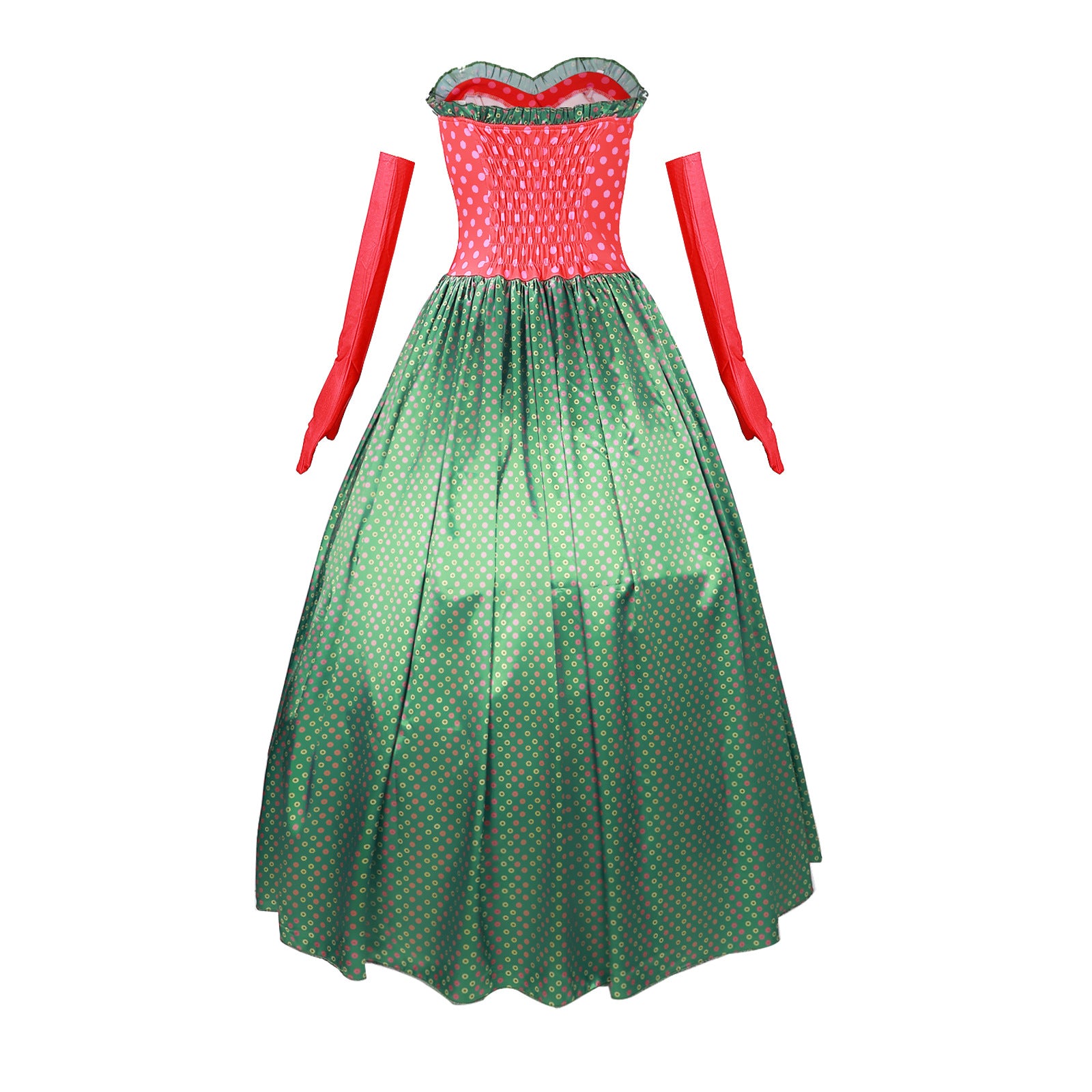 Christmas Green 1930s Grinch Martha Cosplay Costumes Polka Dot Strapless Dress - Ciclove