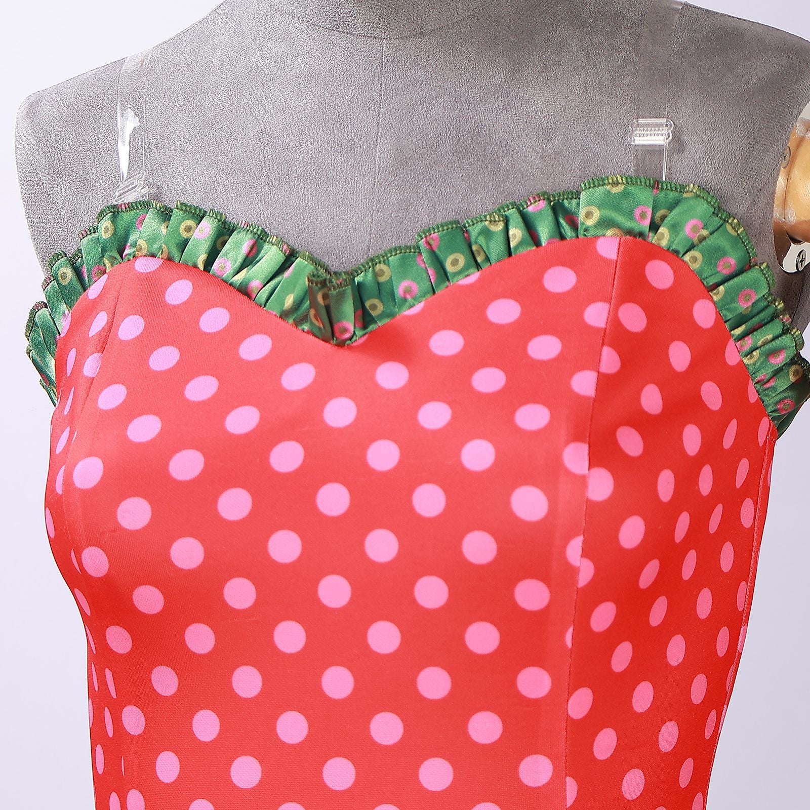 Christmas Green 1930s Grinch Martha Cosplay Costumes Polka Dot Strapless Dress - Ciclove