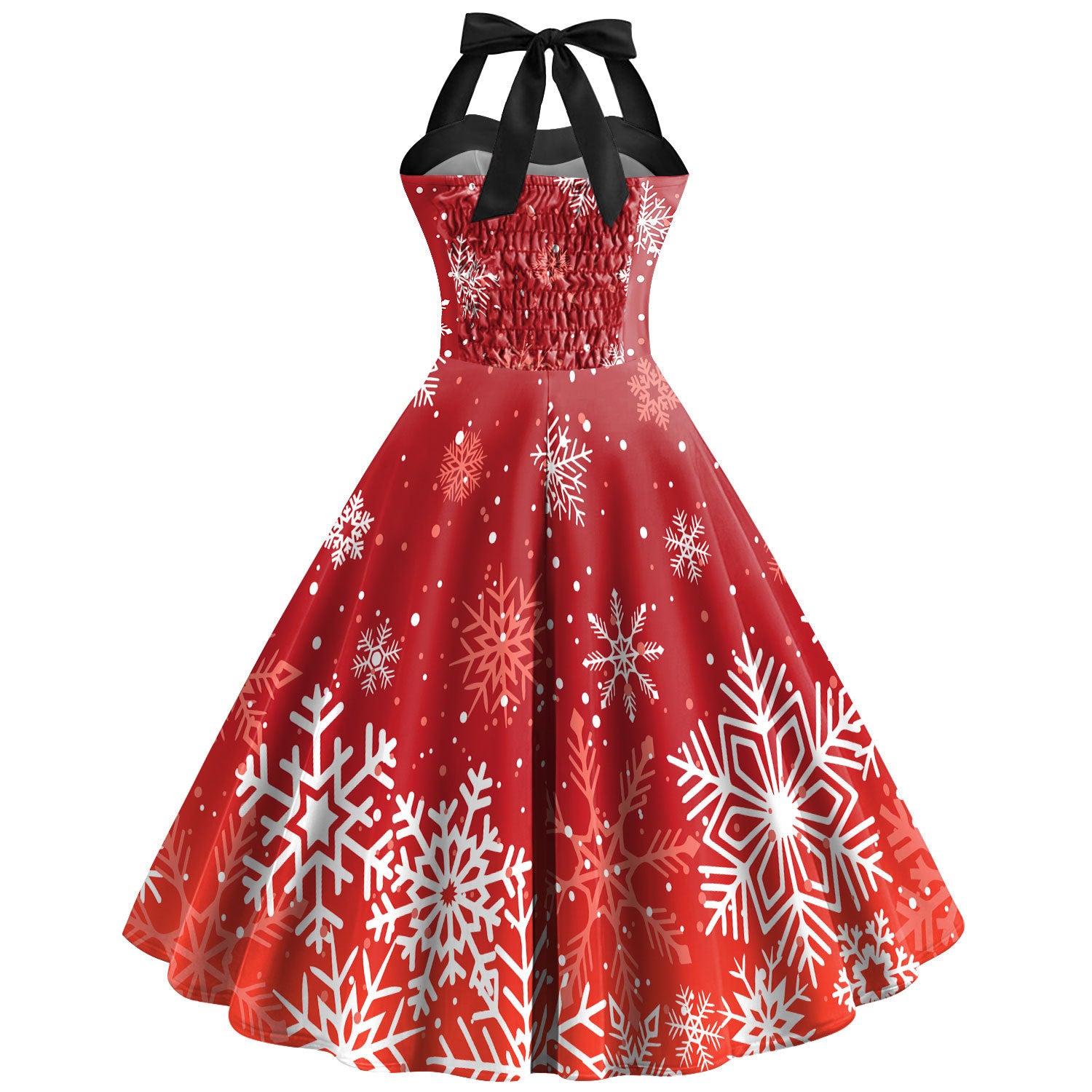 Christmas Black 1950s Snowflake Print Halter Swing Dress - Ciclove