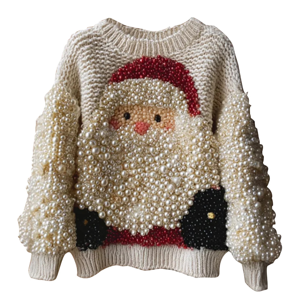 Ugly Women's Christmas Santa Pattern Cozy Knit Pullover Sweater - Ciclove