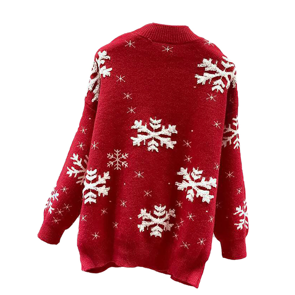 Ugly 1940s Christmas Fleece-Snowflake Turtleneck Sweater - Ciclove