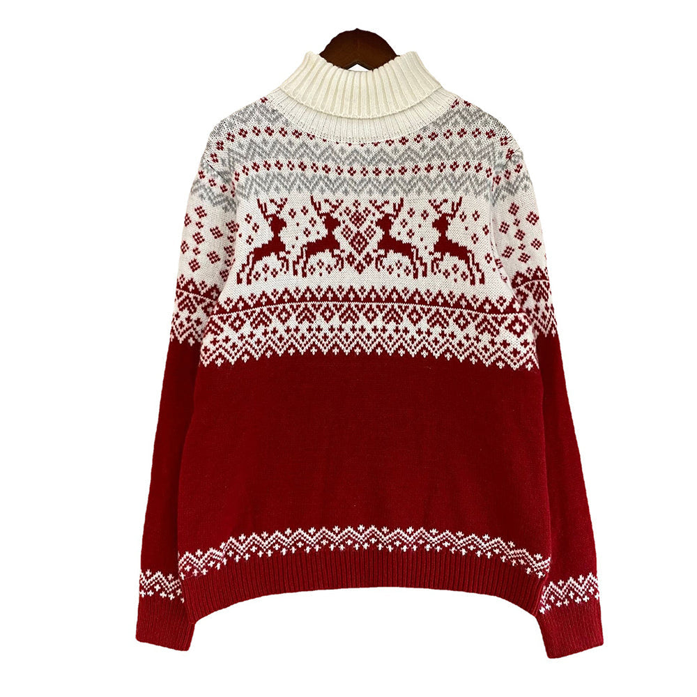 Couple Ugly Christmas Sweaters Loose Long Sleeve Printed Turtleneck Tops