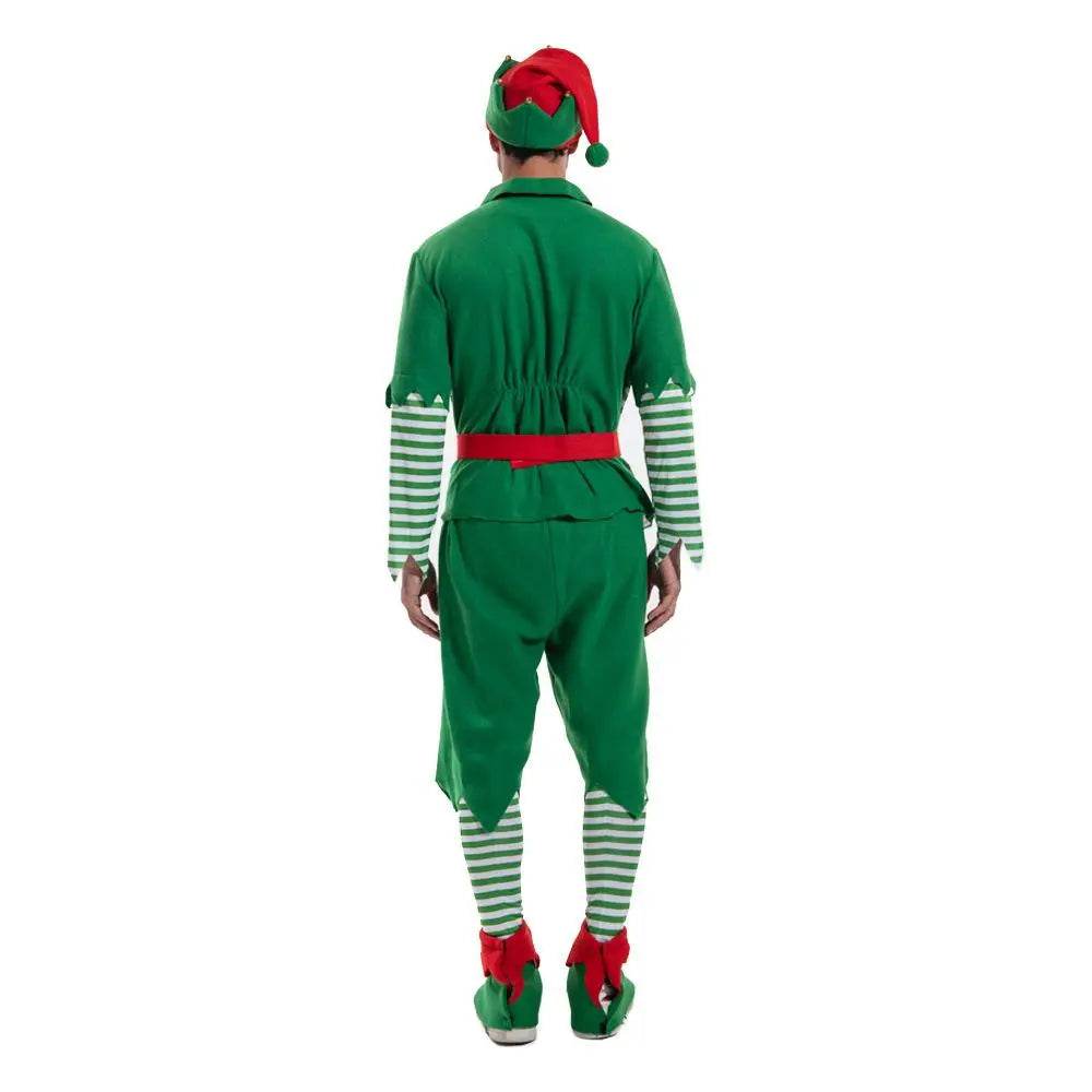 Christmas Elf Adult Men Costume with Elf Hat Stripes Design for Christmas Parties - ciclove