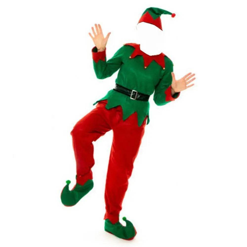 Christmas Elf Costumes for Mens Full Set Halloween Cosplay Holiday Party Green Suit - ciclove