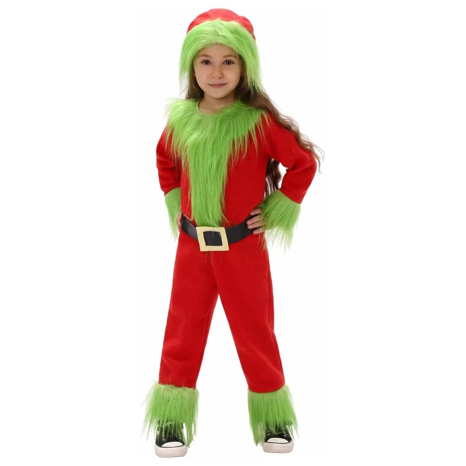 Kids The Grinch Christmas Costume Cosplay Jumpsuit Hat Belt Suit - ciclove