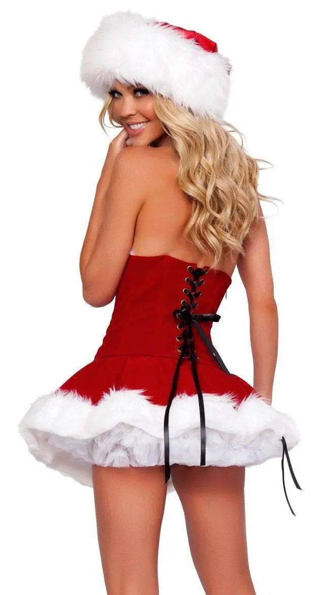 Red Christmas Party Dress Costume Xmas Hat White White Fur Cosplay - ciclove
