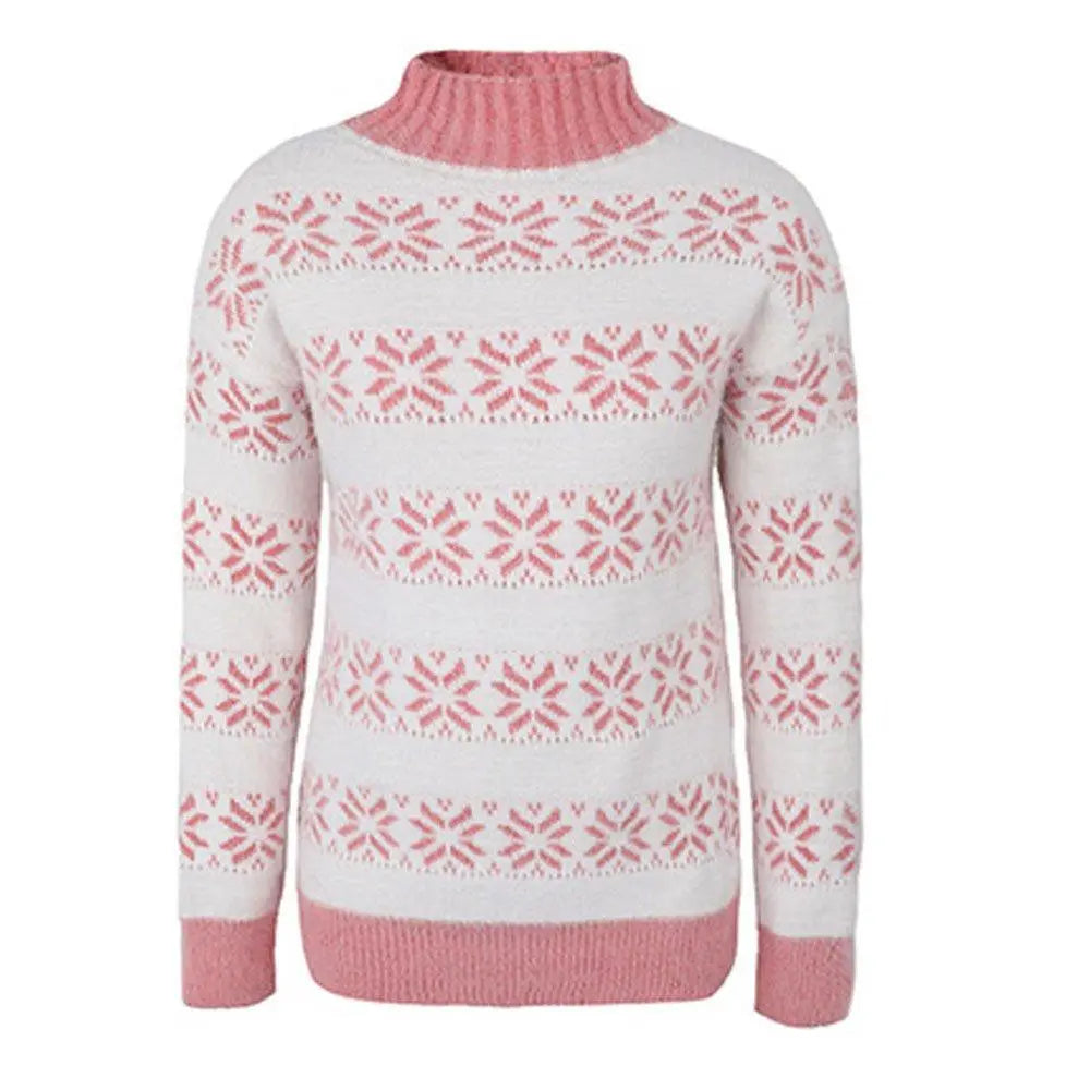 Women Ugly Christmas Sweaters Snowflakes Long Sleeve Half Turtleneck Knit Pullover Tops|?PAJAMASBUY