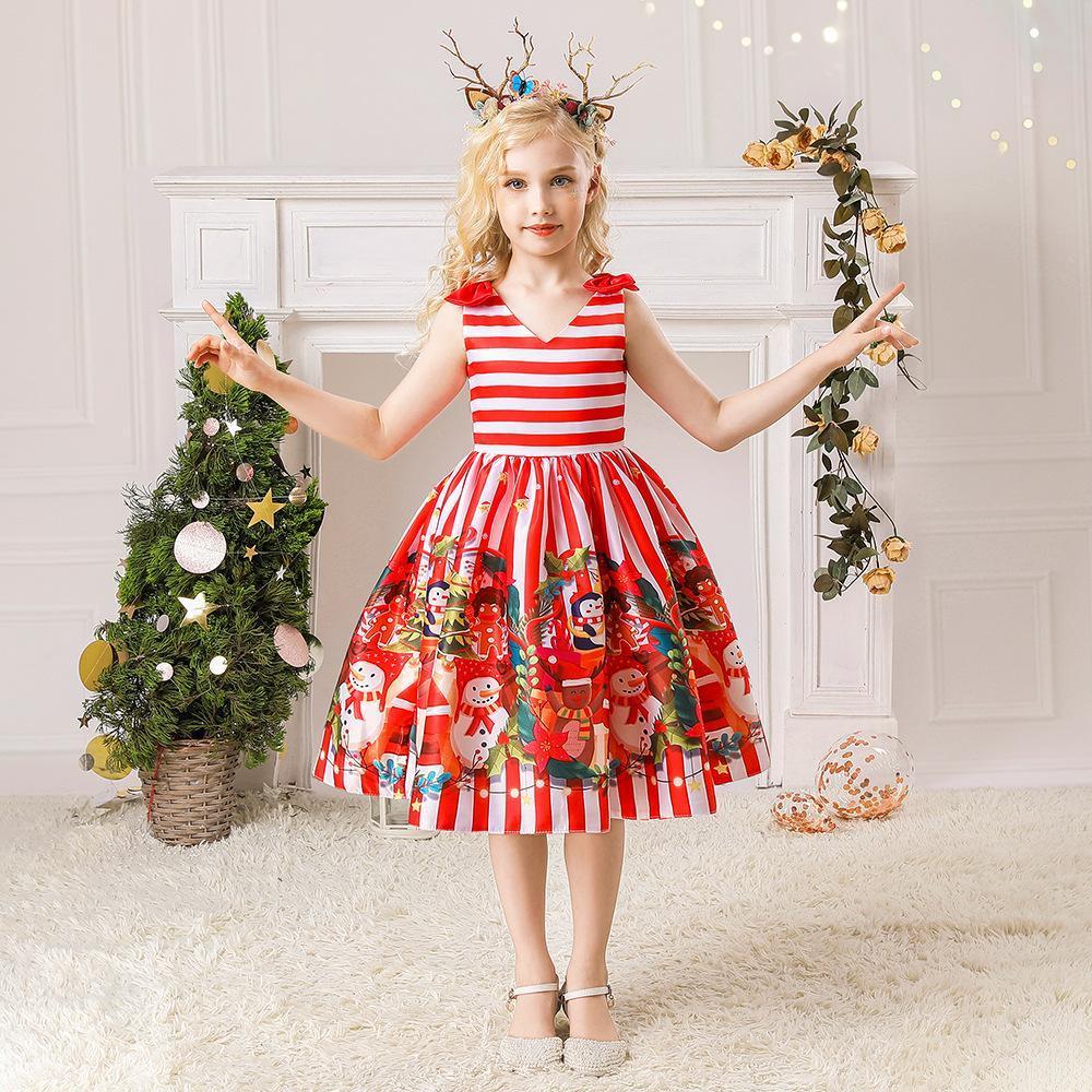 BuyChristmas Dresses for Girls Performance Costumes Snowman Santa Printed Skirts Now Cheaper With 3 - 5 Days Ship - PajamasBuy