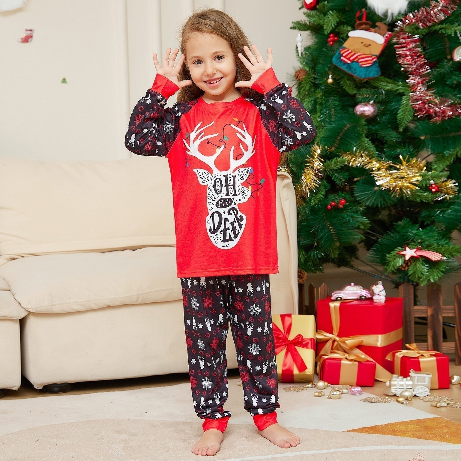 BuyChristmas Elk Antler Letter Print Family Couples Matching Pajamas Party Sets Now Cheaper With 3 - 5 Days Ship - PajamasBuy