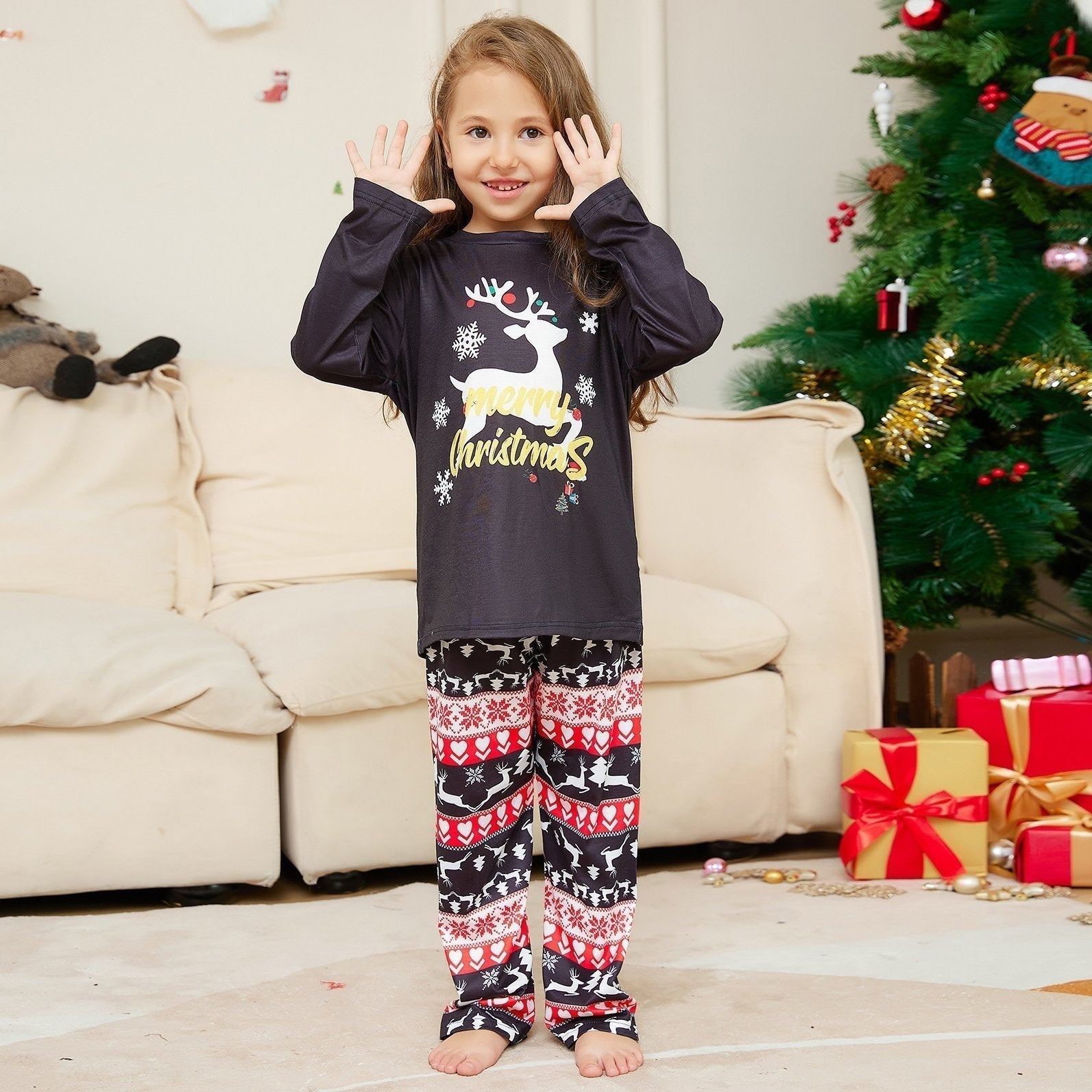 BuyChristmas Elk Letter Round Neck Print Family Couples Matching Pajamas Party Sets Now Cheaper With 3 - 5 Days Ship - PajamasBuy