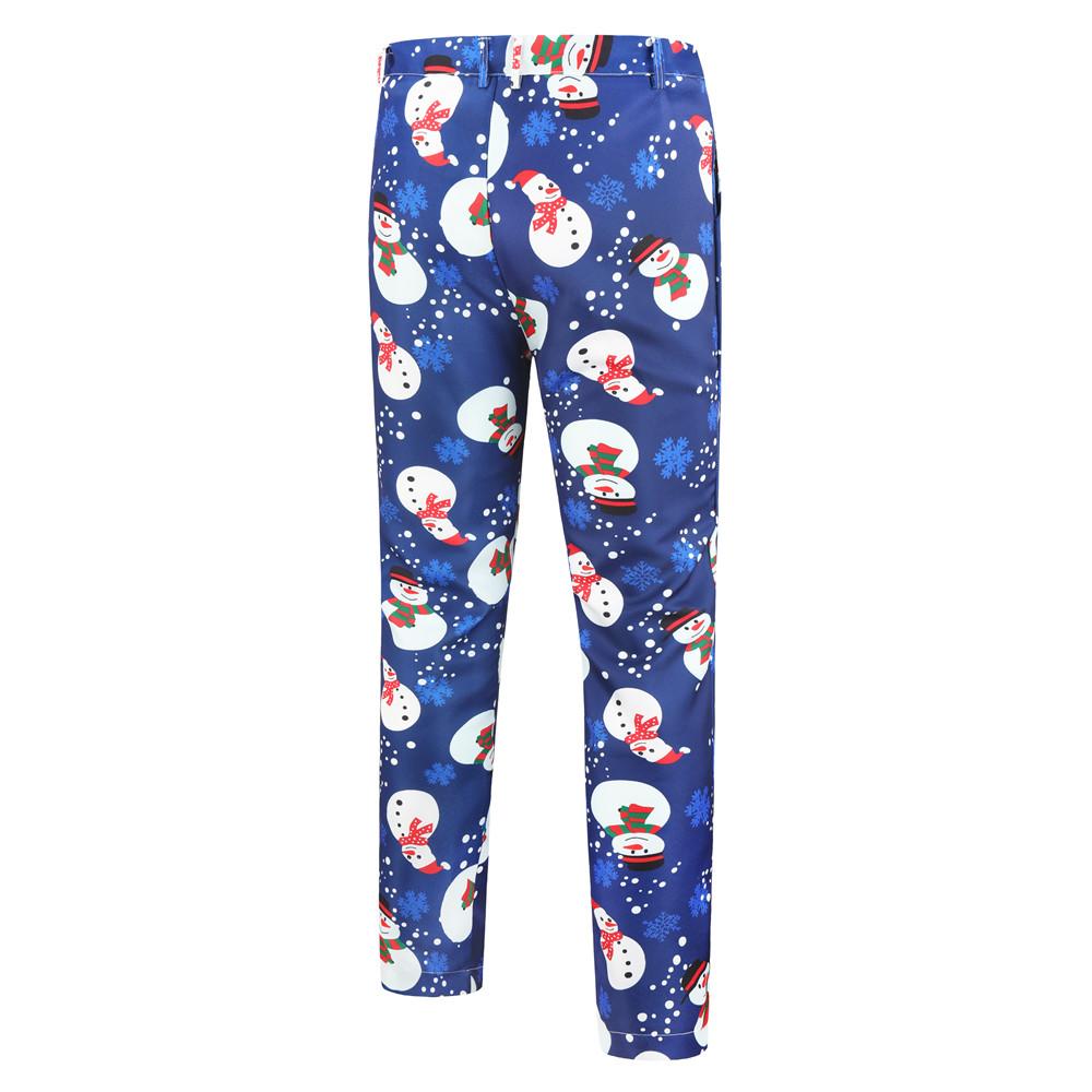 Christmas blue men's Blazer suits Santa 3D print trousers with vest