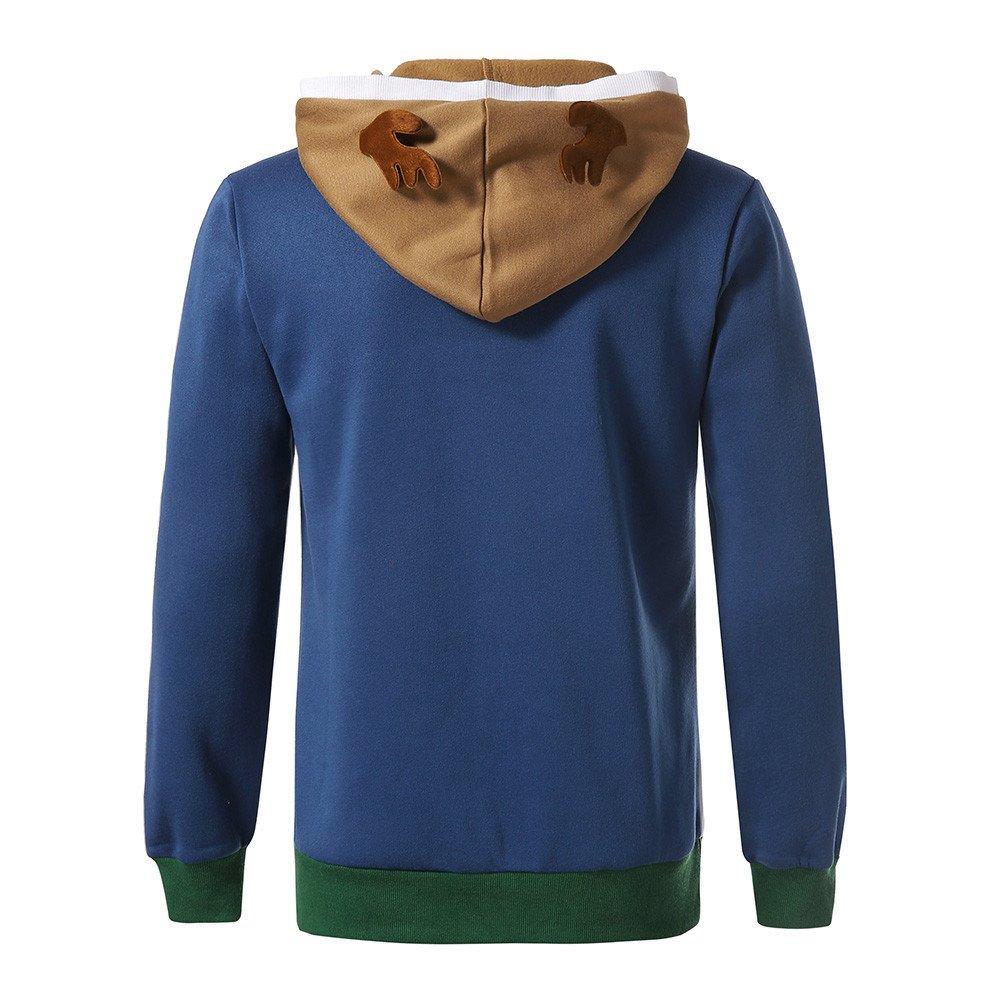 Christmas Costumes Antlers Print Hooded Color Block Top Men