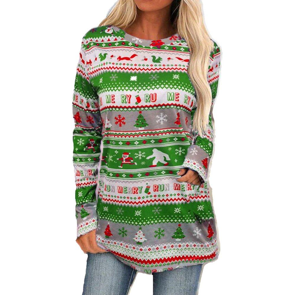 Christmas Sweater Women's Long-sleeved Loose Bottoming Santa Snowman Print Top