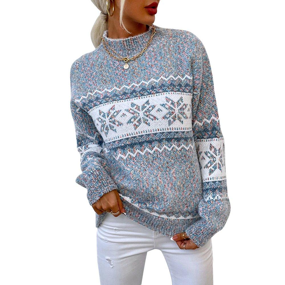 Women Ugly Christmas Sweaters Long Sleeves Knit Turtleneck Print Loose Pullover Tops