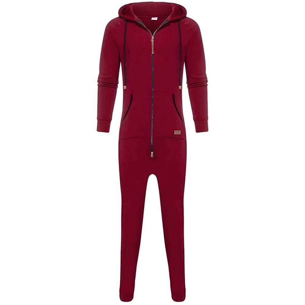 Mens Christmas Hooded Zip jumpsuits onesies One Piece Overalls Tracksuit with Pockets