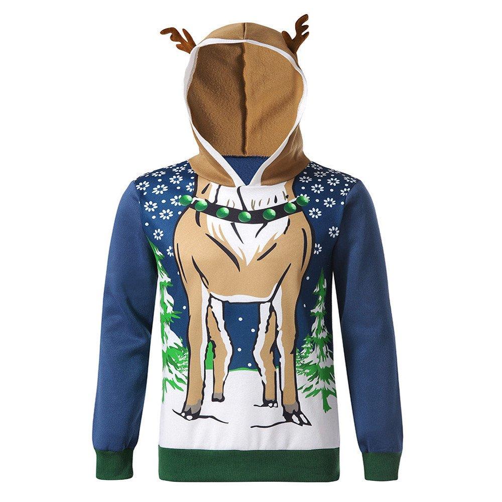 Christmas Costumes Antlers Print Hooded Color Block Top Men