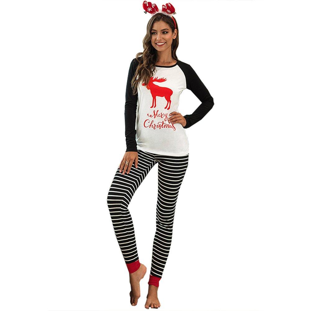Christmas Women Pajamas Round Neck Letter Printed Sleepwear Suit