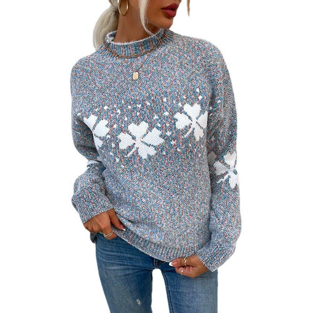 Women Ugly Christmas Sweaters Half Turtleneck Snowflake Top