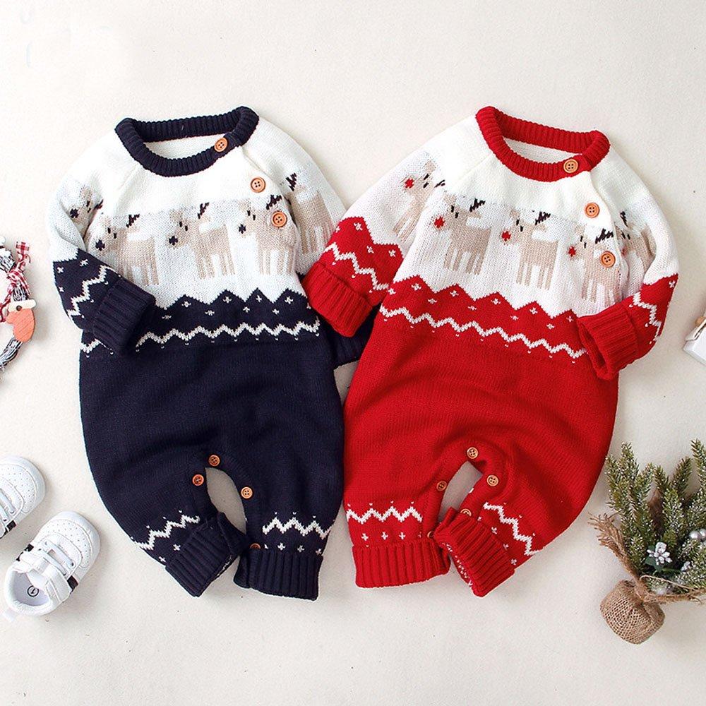 Christmas Outfit Cartoon Christmas Elk Toddler Baby Sweater Jumpsuit