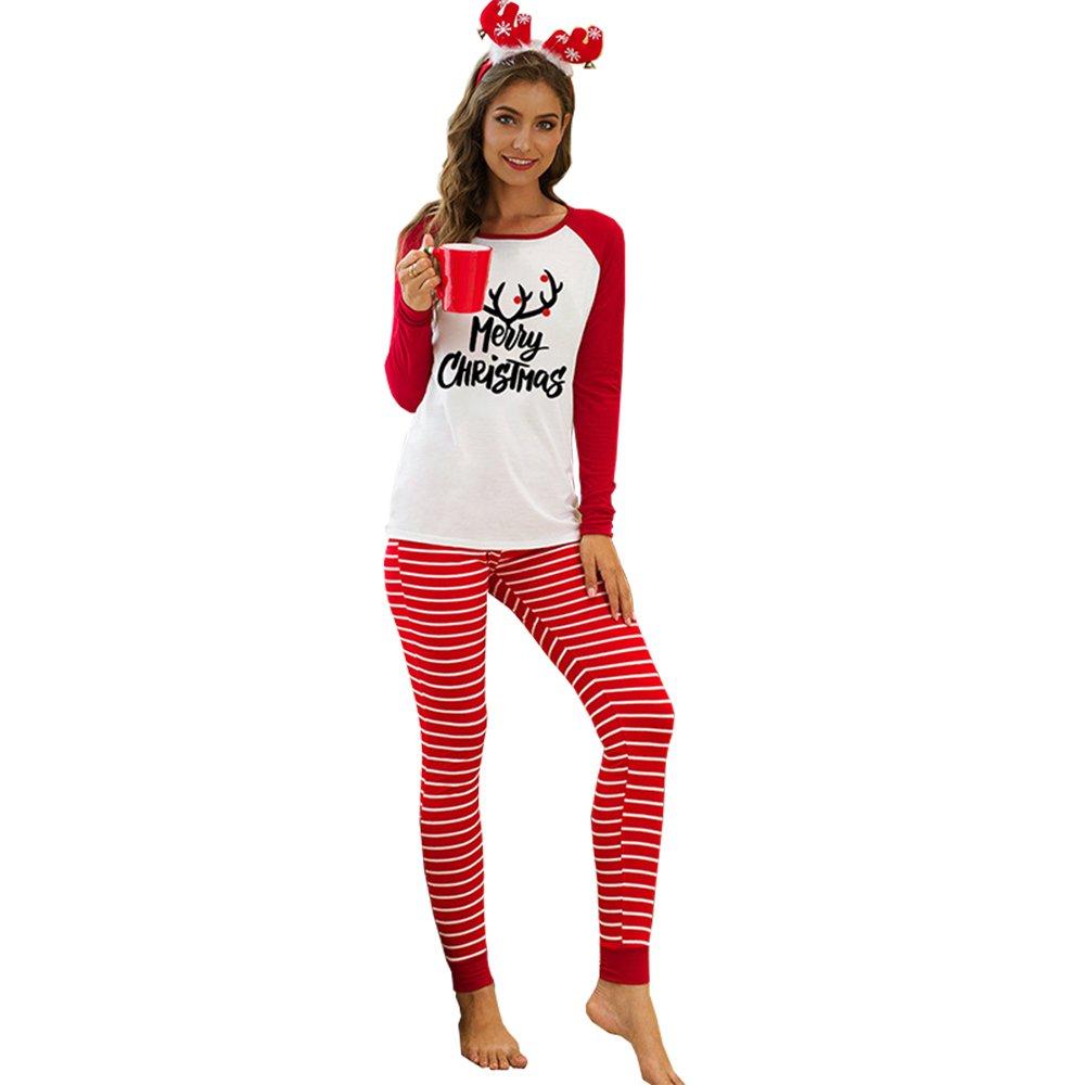 Christmas Women Pajamas Round Neck Letter Printed Sleepwear Suit