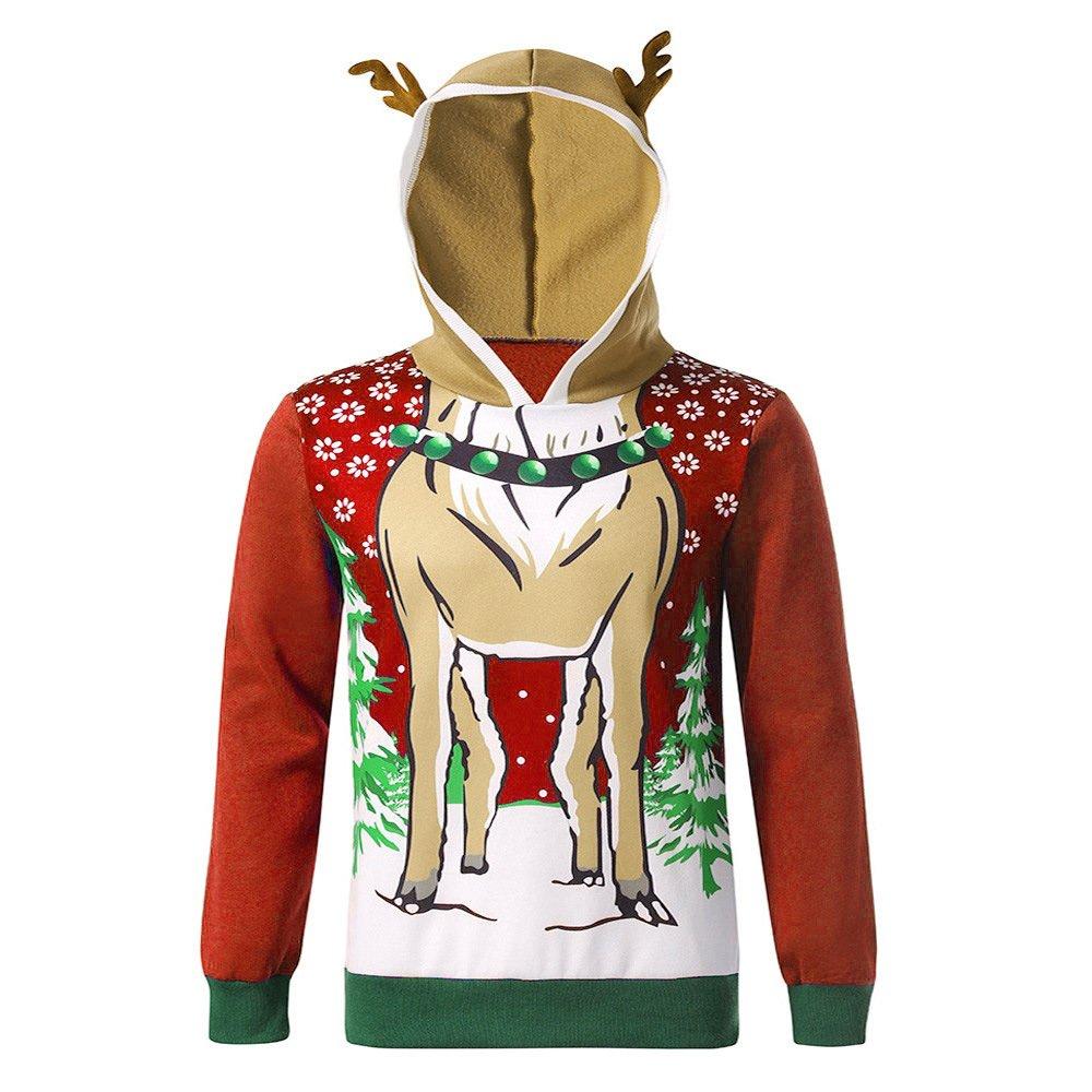 Christmas Costumes Antlers Print Hooded Color Block Top Men