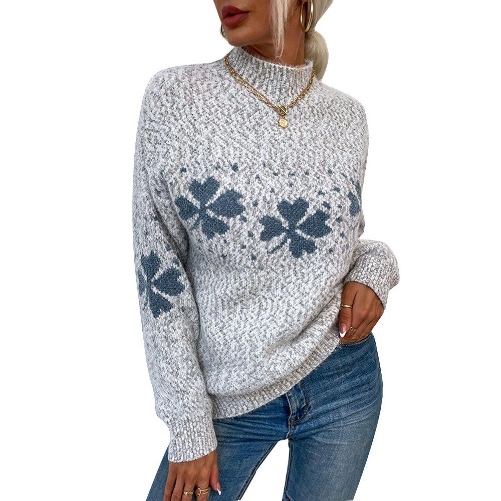 Women Ugly Christmas Sweaters Half Turtleneck Snowflake Top