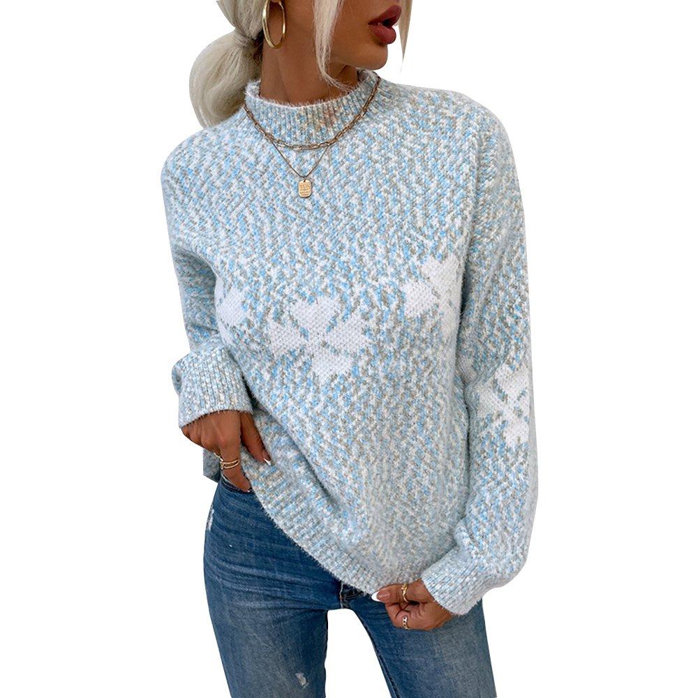 Women Ugly Christmas Sweaters Half Turtleneck Snowflake Top