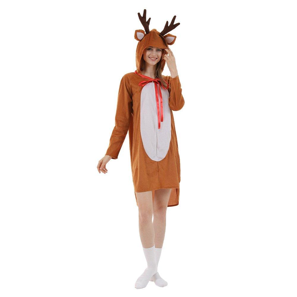 Women's Elk Christmas Costumes Holiday Party Hooded Dress