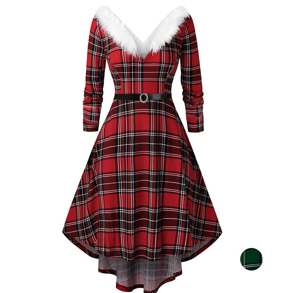 Women's Christmas Plus Size Swing Dress Furry V Neck Solid Elegant Gown