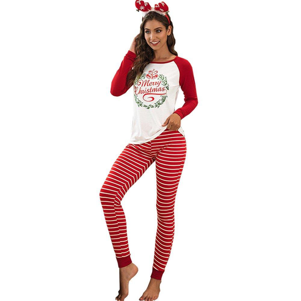 Christmas Women Pajamas Round Neck Letter Printed Sleepwear Suit