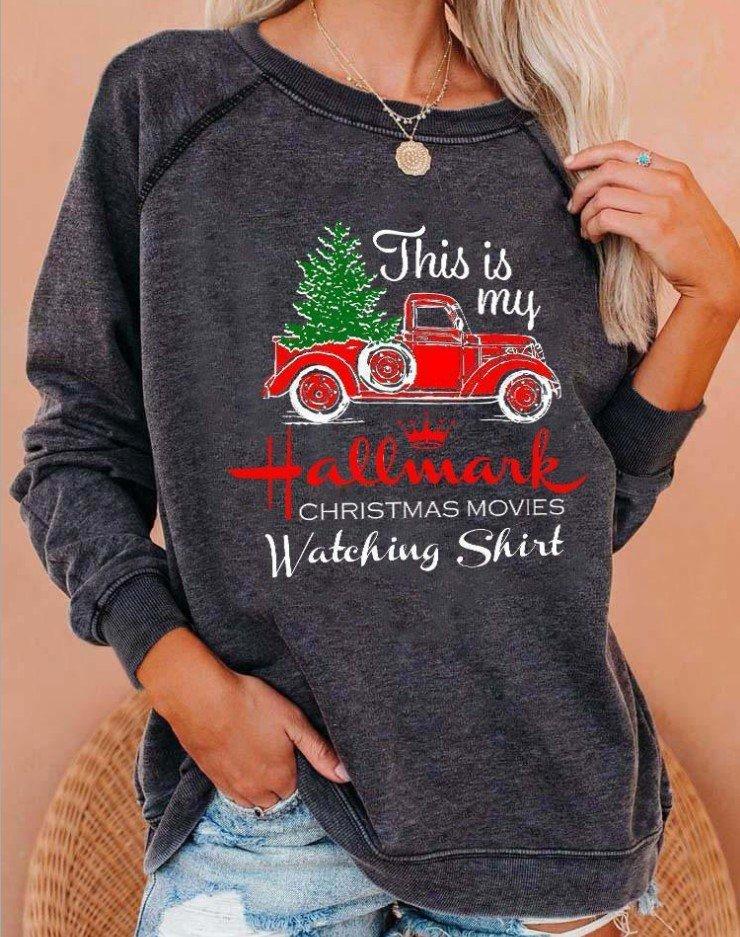 Christmas Round Neck Sweater Printing Truck Gift  Women Christmas Sweatshirt
