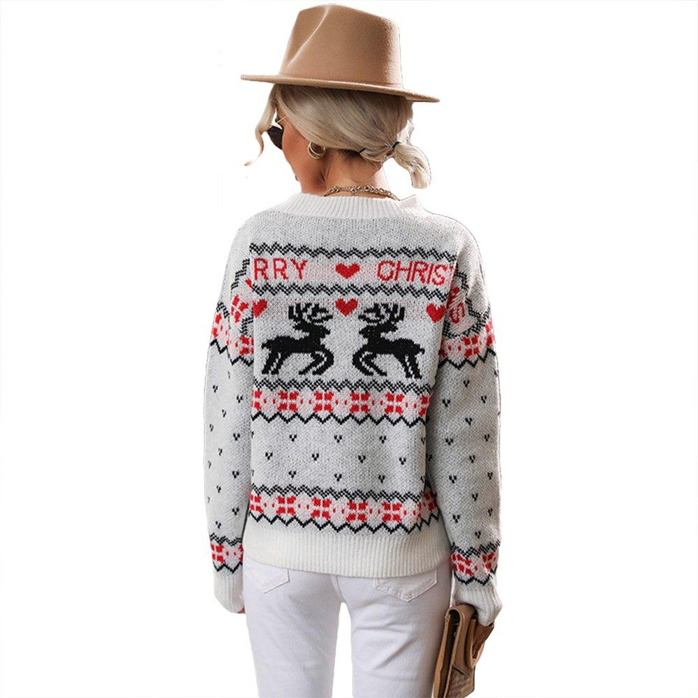Women Ugly Christmas Sweaters Fawn Knitted Turtleneck Christmas Top