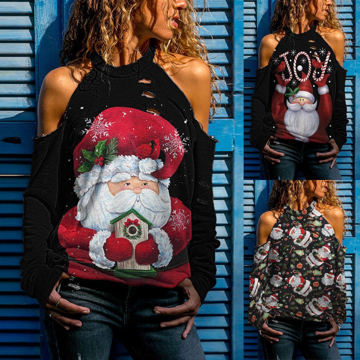 Christmas Top Dress Women Sexy Off Shoulder Long Sleeve Top