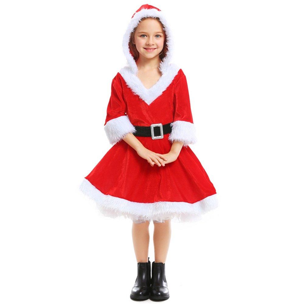Christmas Costume Cos Red Santa Fluffy Dress Girl
