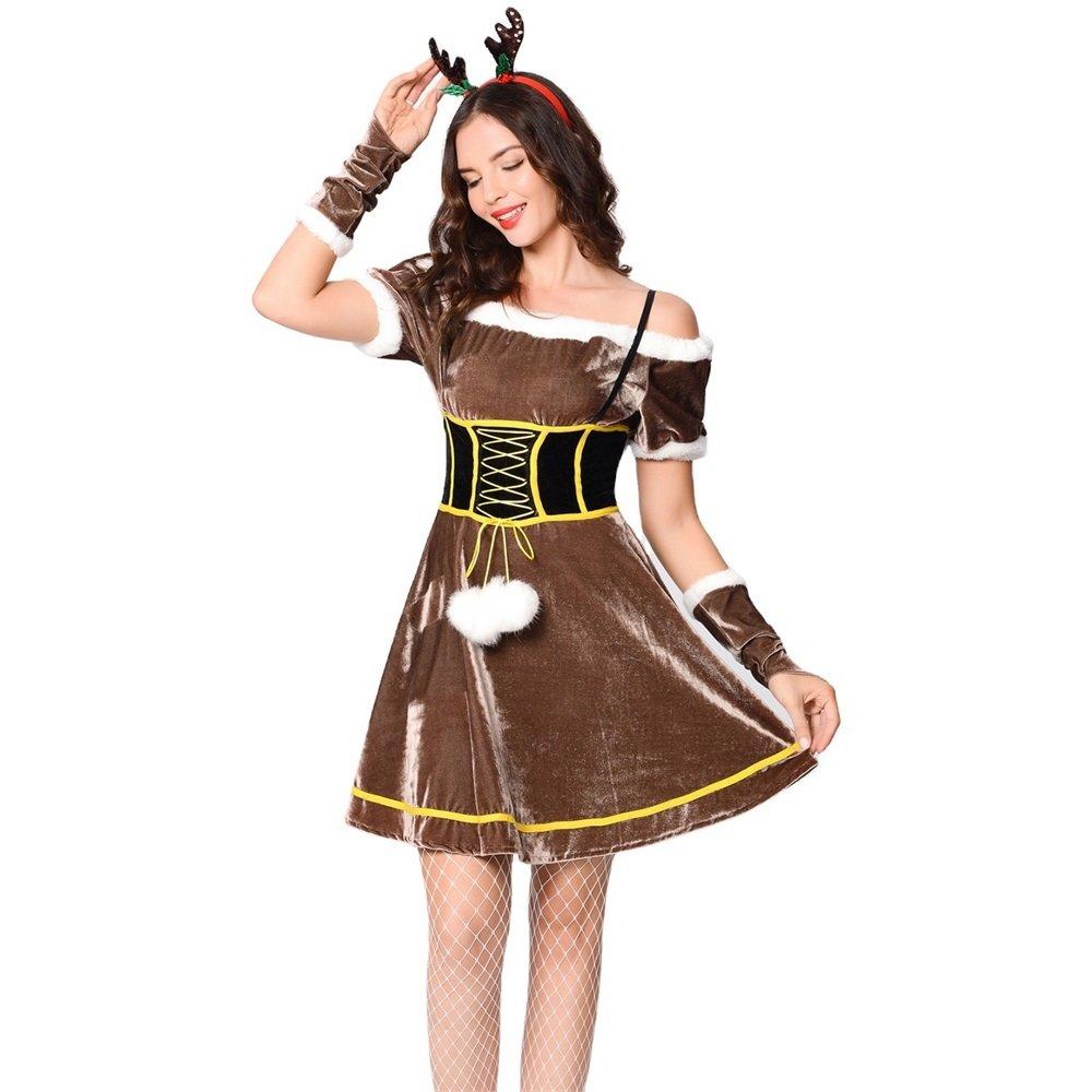 Women's Christmas Elk Costume Strapless Sexy Dress Set