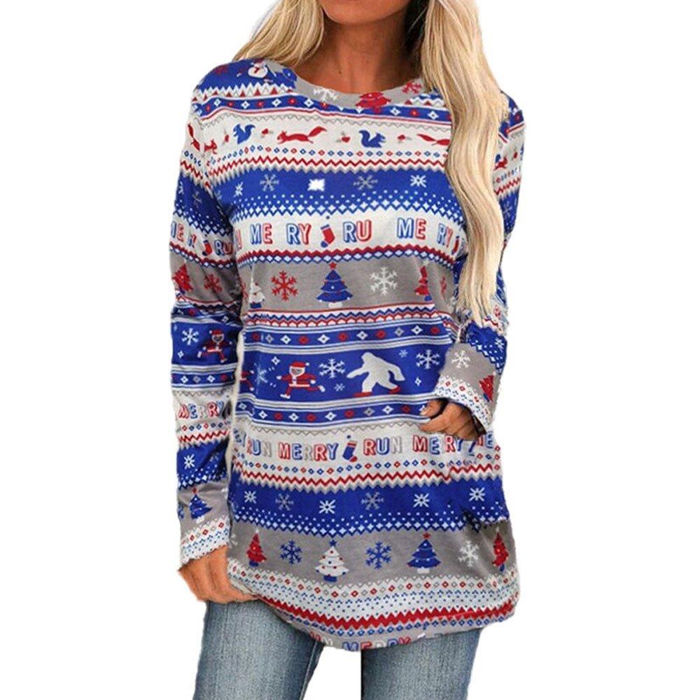 Christmas Sweater Women's Long-sleeved Loose Bottoming Santa Snowman Print Top