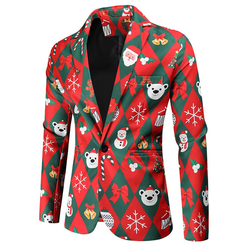 Christmas red men's Blazer suits Santa 3D print trousers with vest
