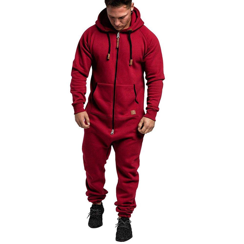 Mens Christmas Hooded Zip jumpsuits onesies One Piece Overalls Tracksuit with Pockets
