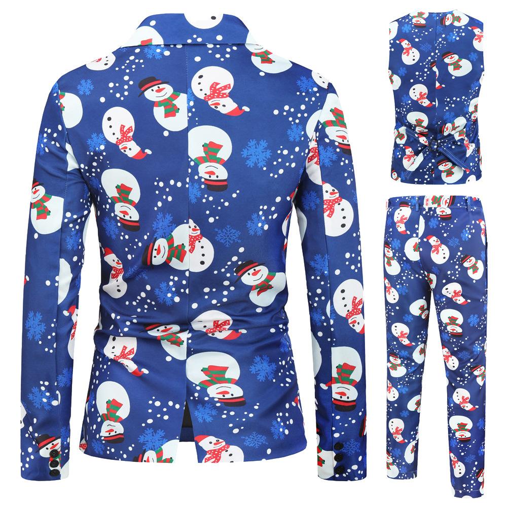 Christmas blue men's Blazer suits Santa 3D print trousers with vest