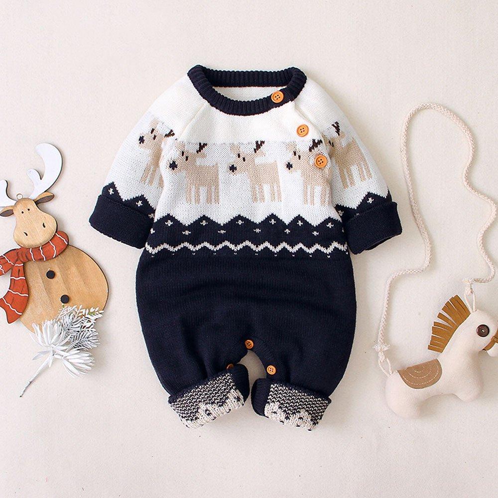 Christmas Outfit Cartoon Christmas Elk Toddler Baby Sweater Jumpsuit