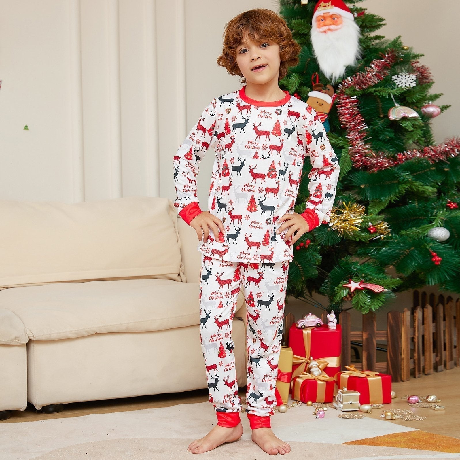 Christmas Antler Print Plaid Family Couples Matching Pajamas Party Sets - ciclove