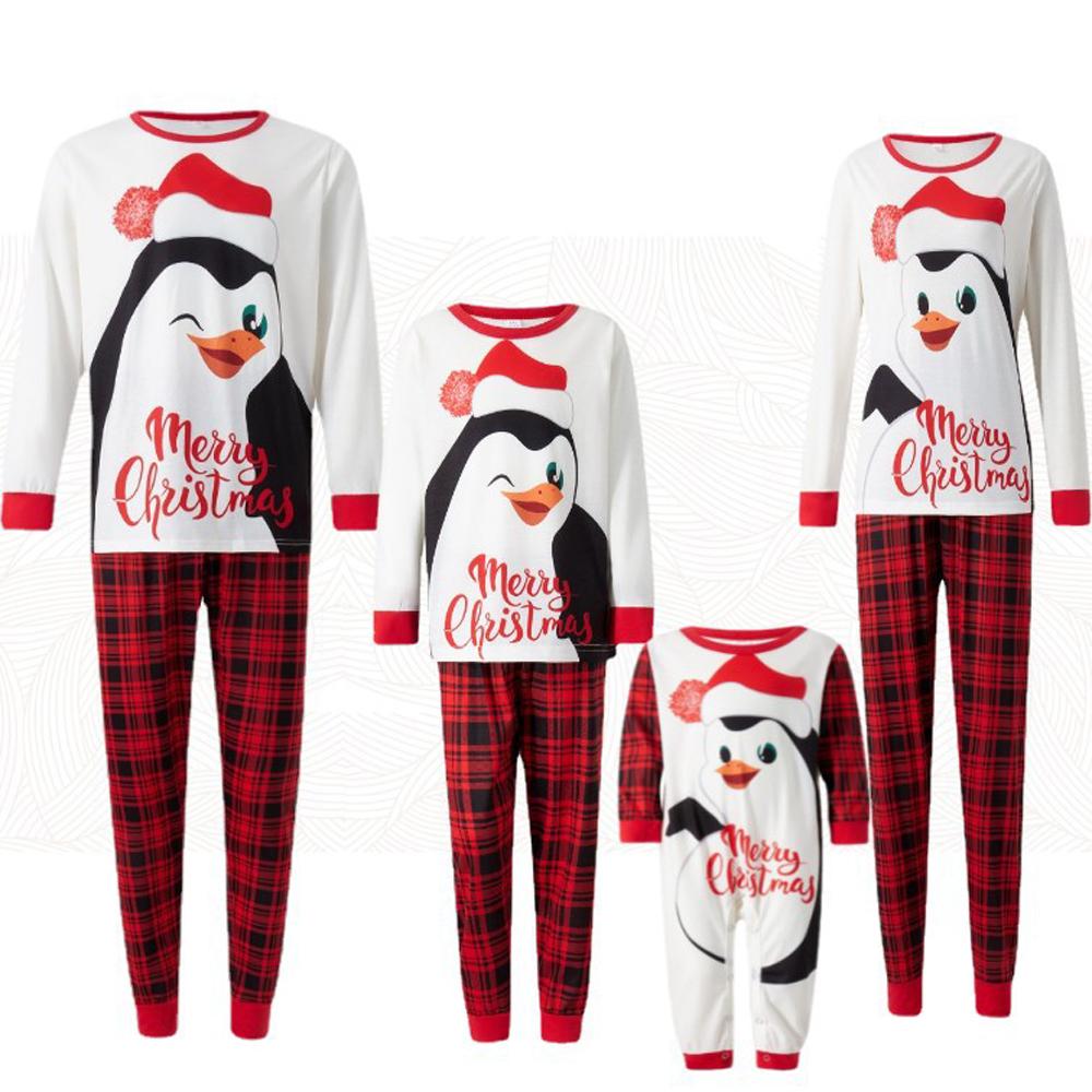 Penguin Print Plaid Christmas Family Couples Matching Pajamas Party Sets - ciclove