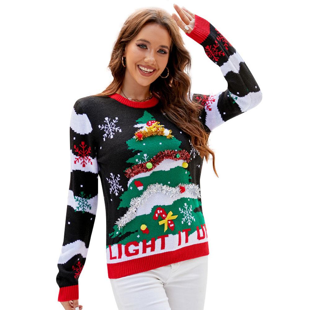 ugly women christmas casual Sweater Embroidery 3D - ciclove