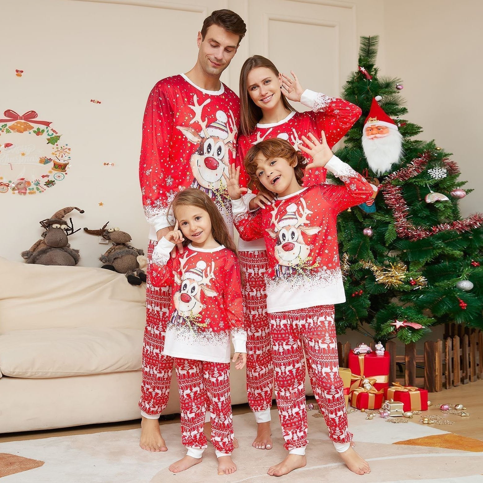 Christmas Reindeer Print Family Couples Matching Pajamas Party Sets - ciclove