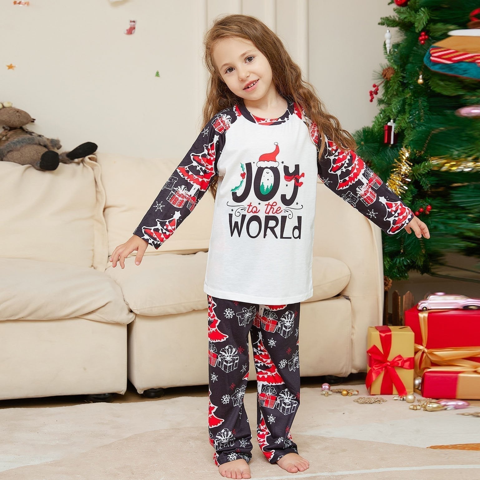 Cartoon Letters Christmas Tree Print Family Couples Matching Pajamas Party Sets - ciclove