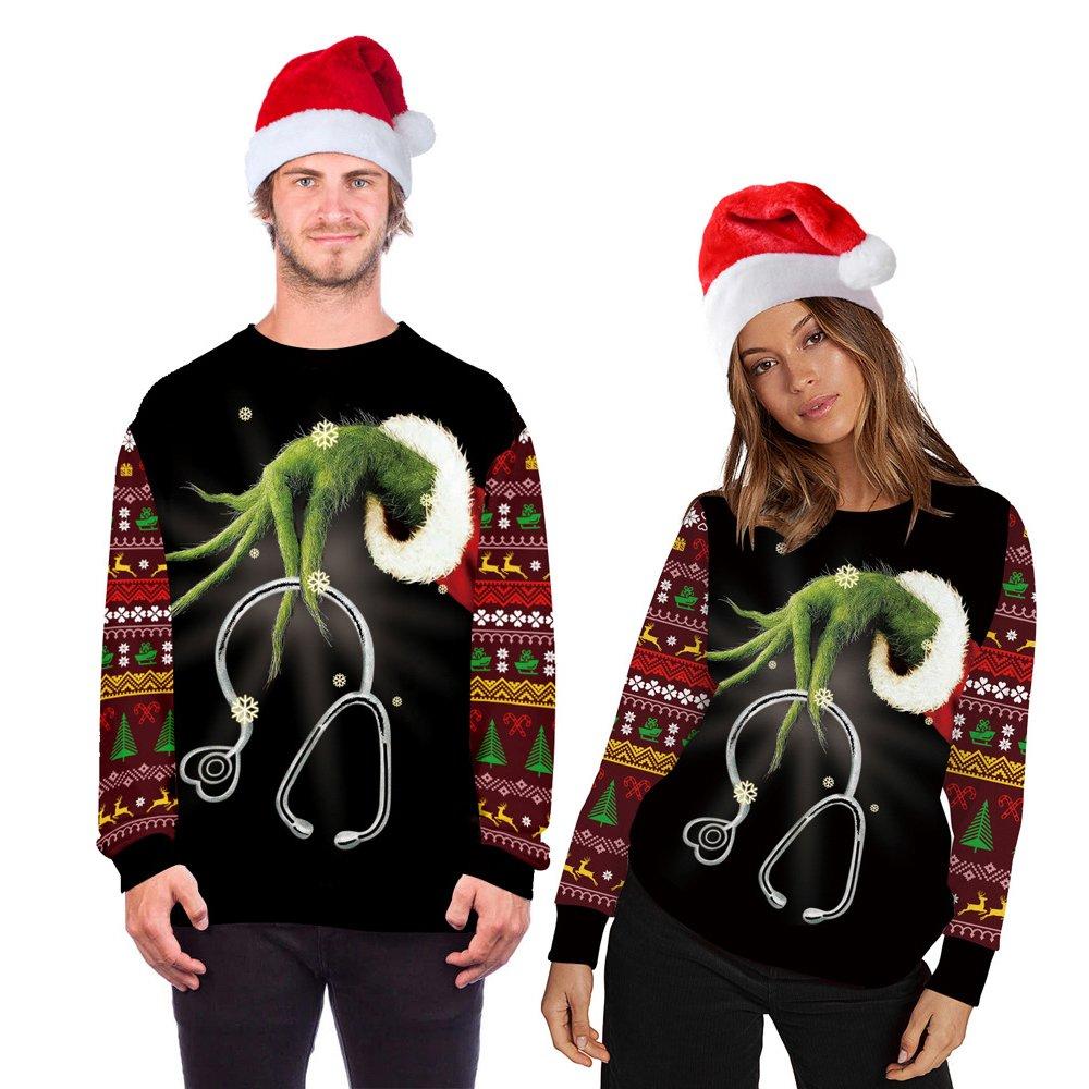 Grinch Cosplay Christmas Costume Printed Bottoming Crew Neck Top for Adult