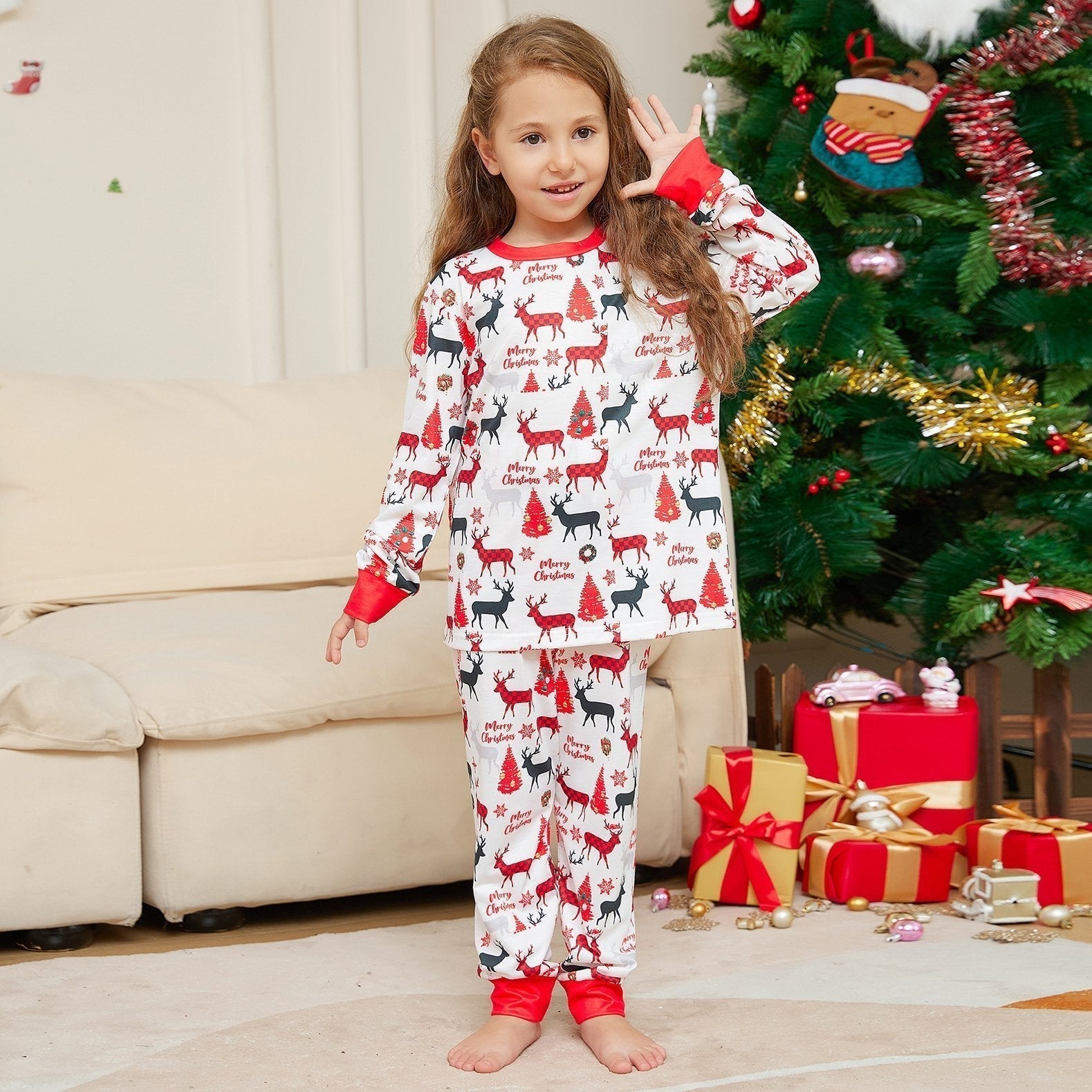 Christmas Antler Print Plaid Family Couples Matching Pajamas Party Sets - ciclove