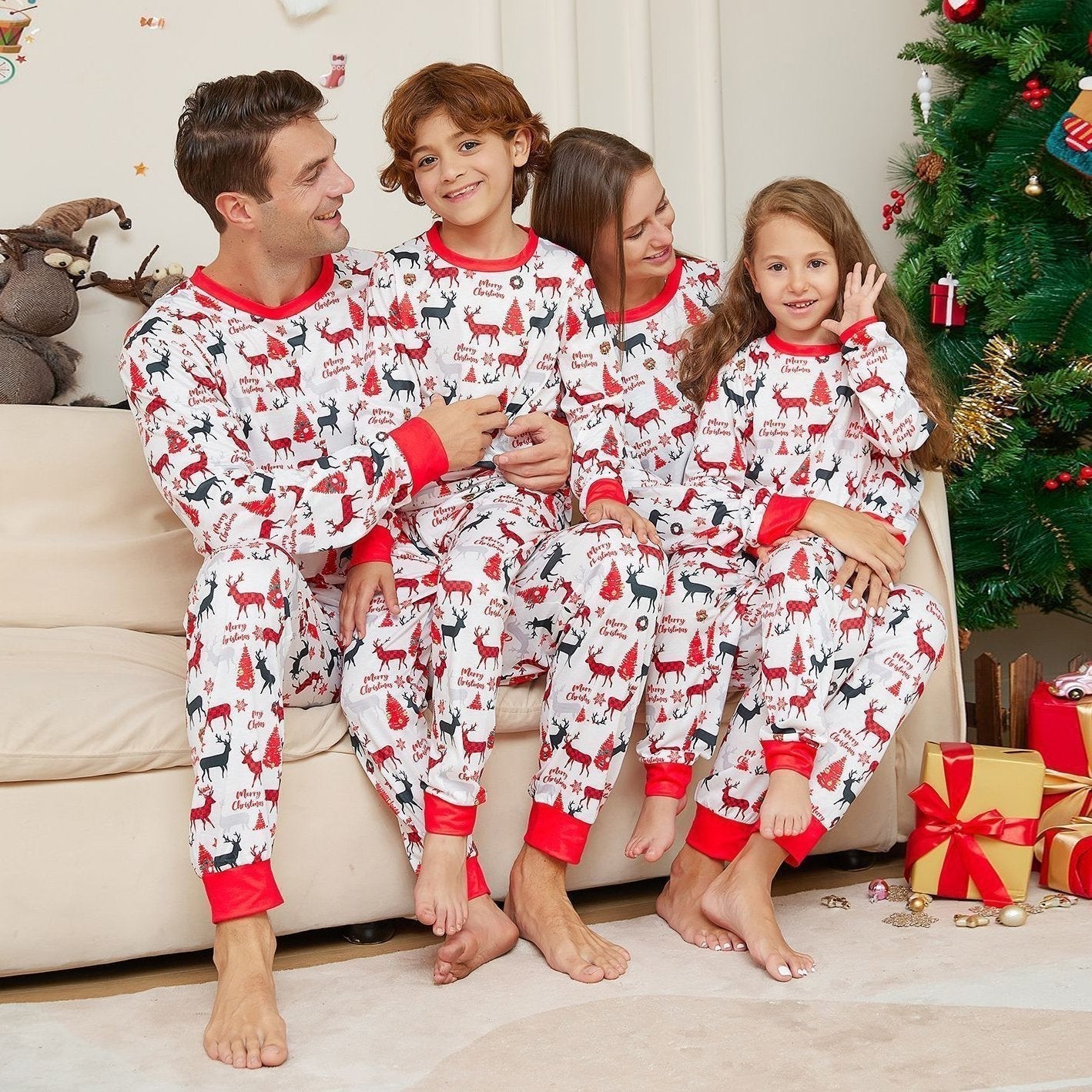 Christmas Antler Print Plaid Family Couples Matching Pajamas Party Sets - ciclove