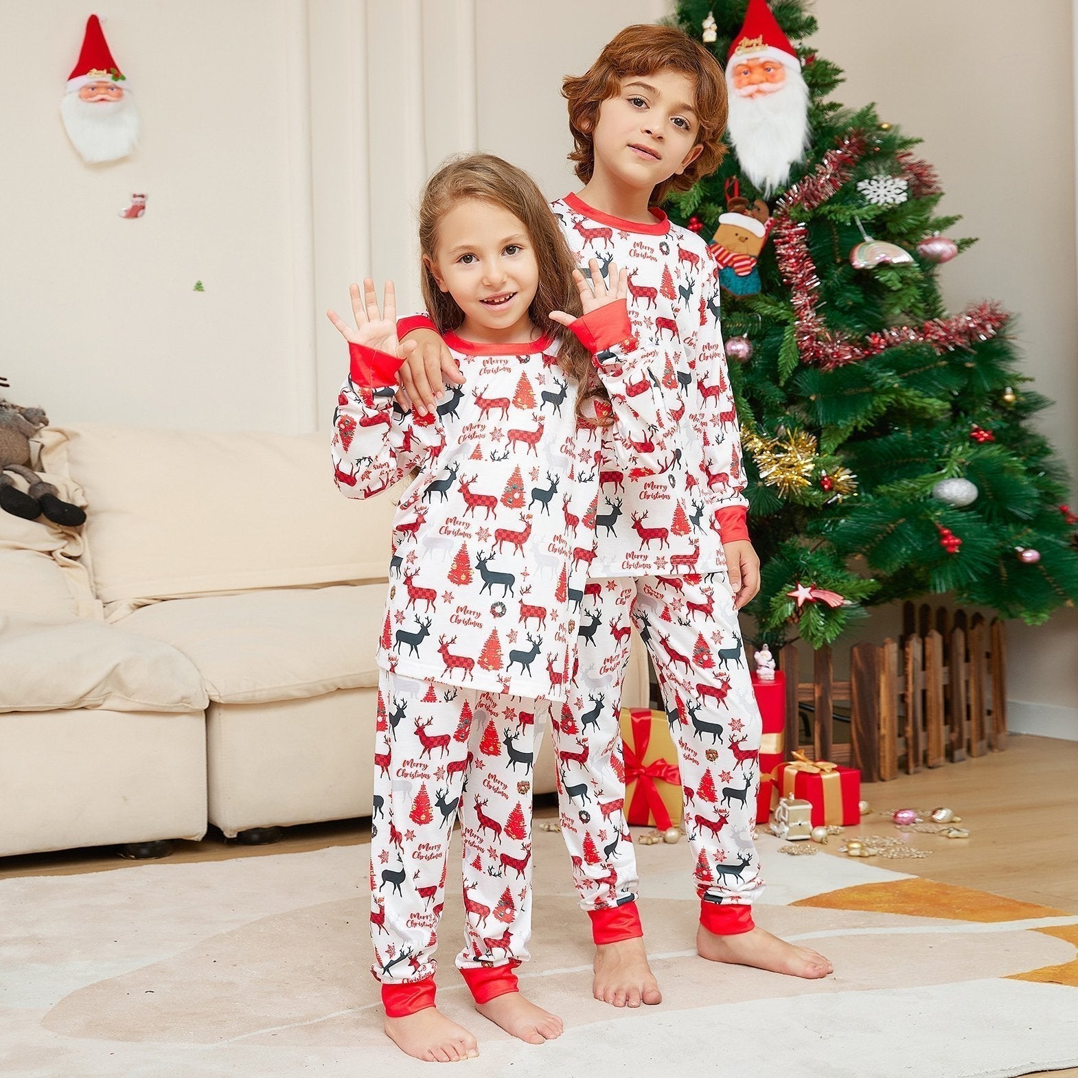 Christmas Antler Print Plaid Family Couples Matching Pajamas Party Sets - ciclove